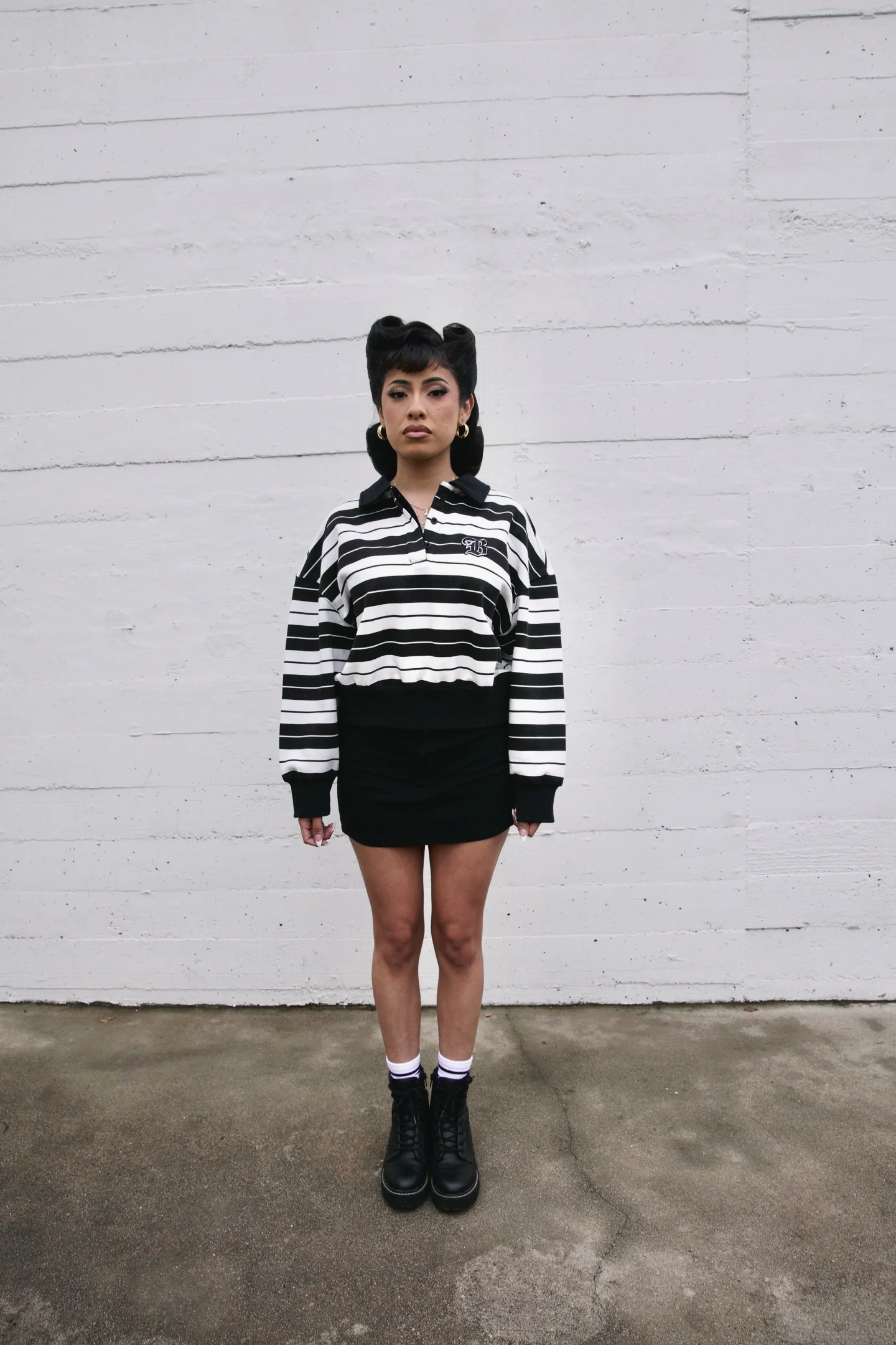 Boxy Fit Rugby Shirt - Black and White Stripes - Image 3