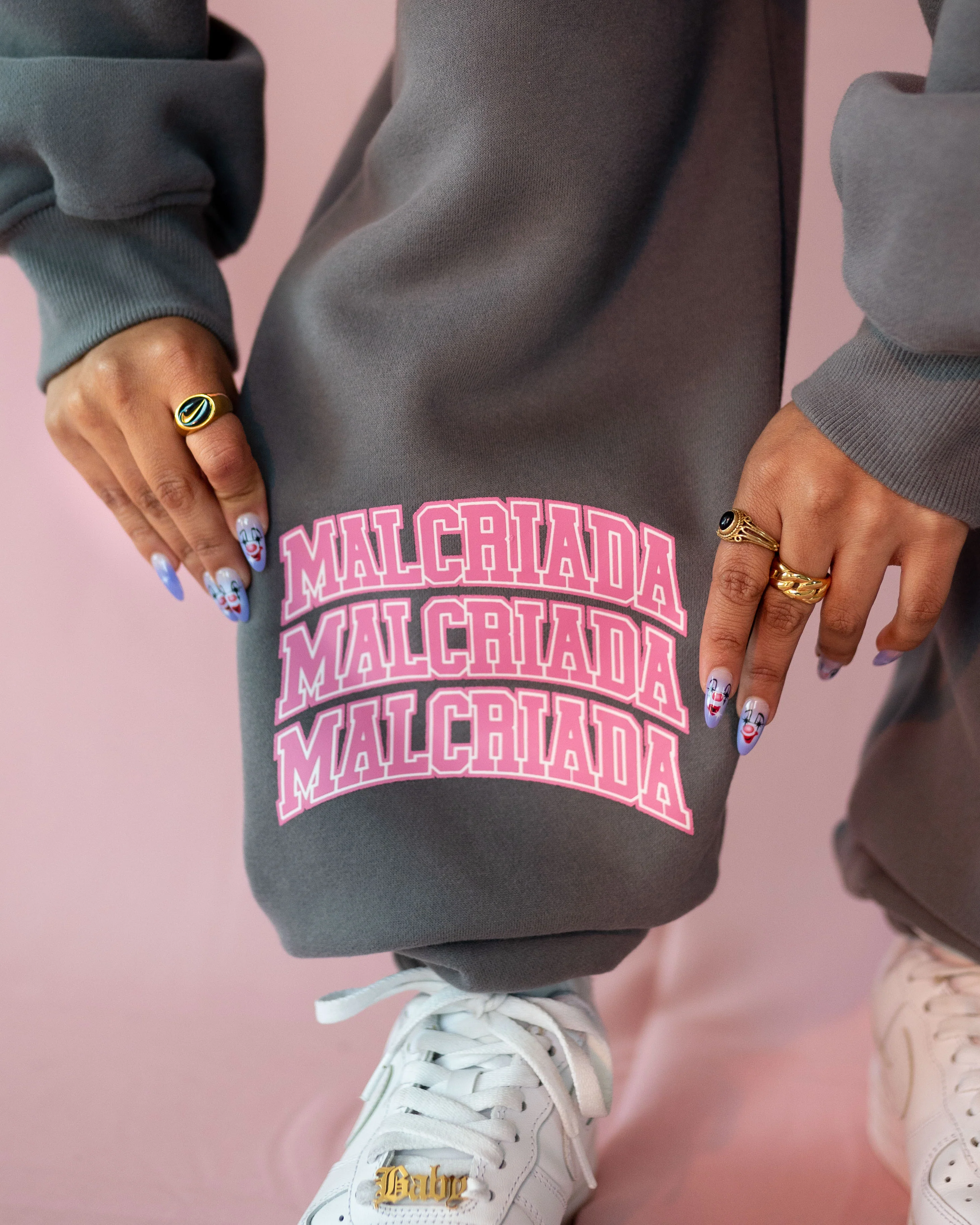 Malcriada Varsity Sweats - Grey/ Pink - Image 3