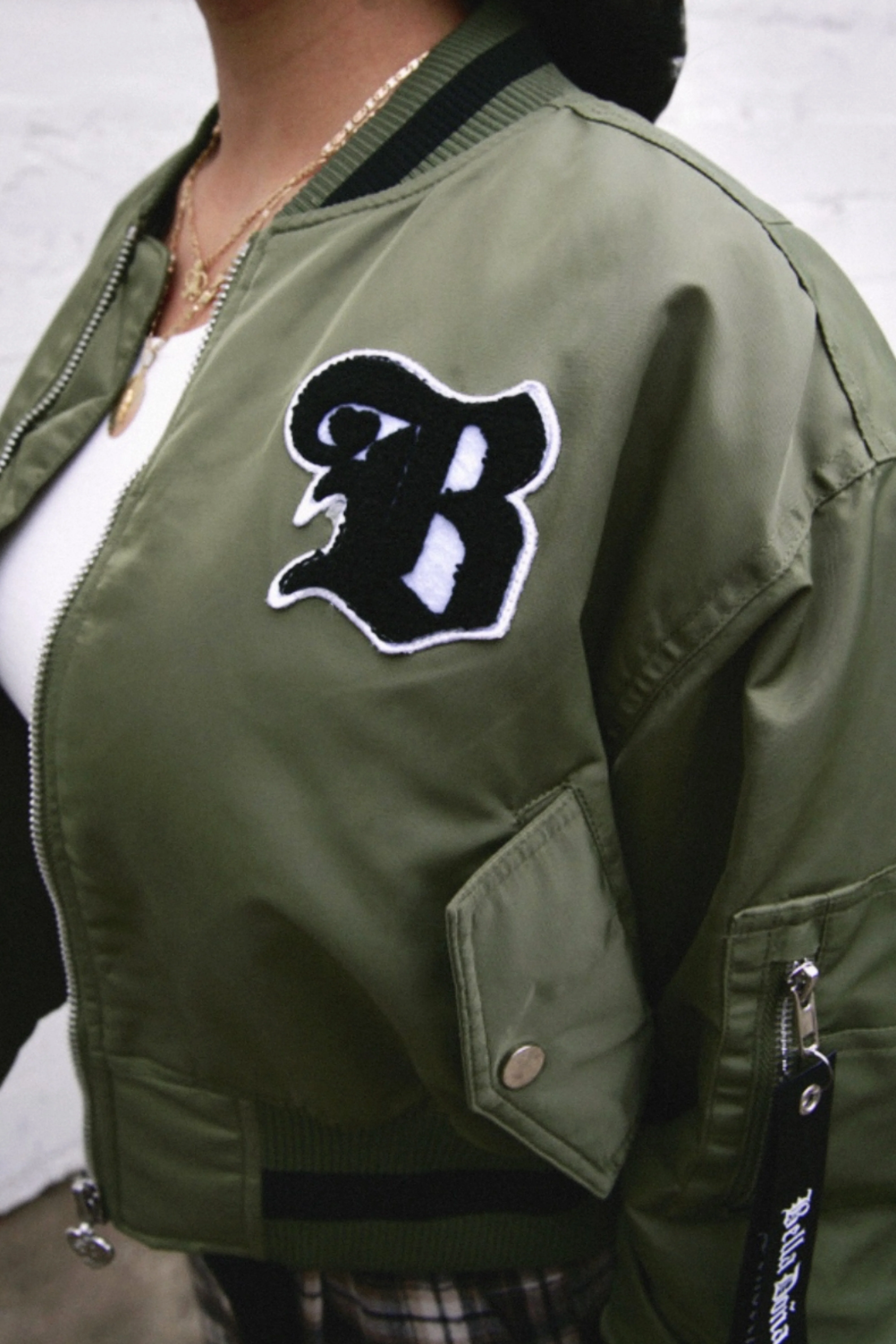 Pray Hands Bomber Jacket - Green - Image 5