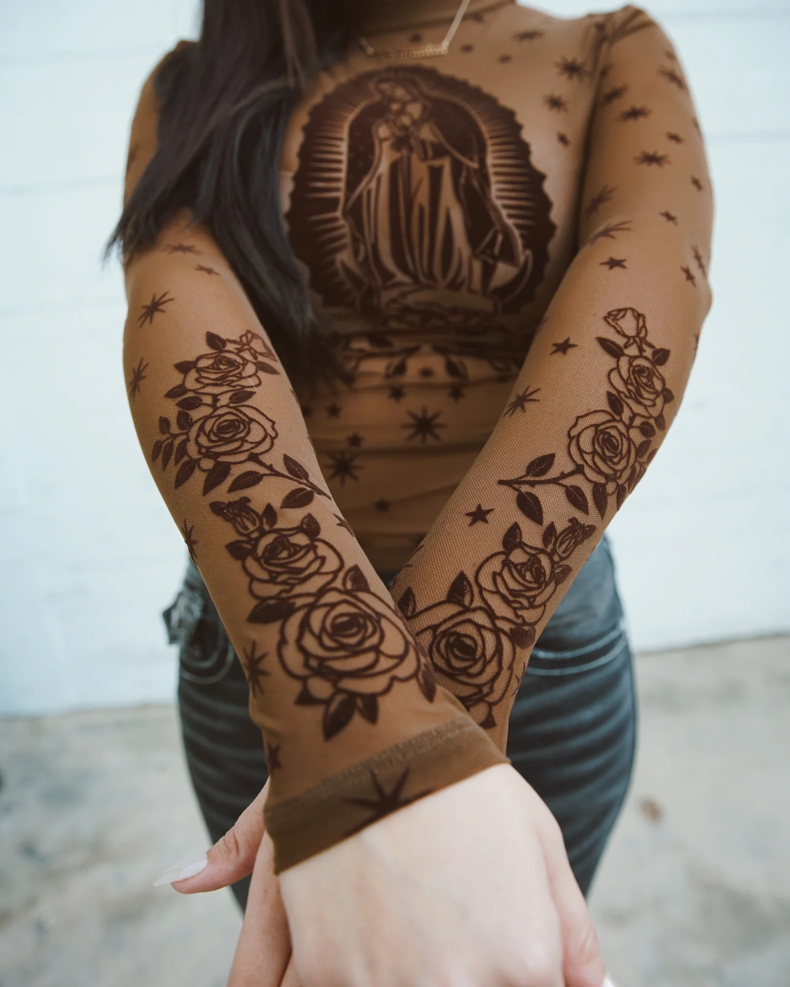 Brown Virgencita Mesh Top - Image 3