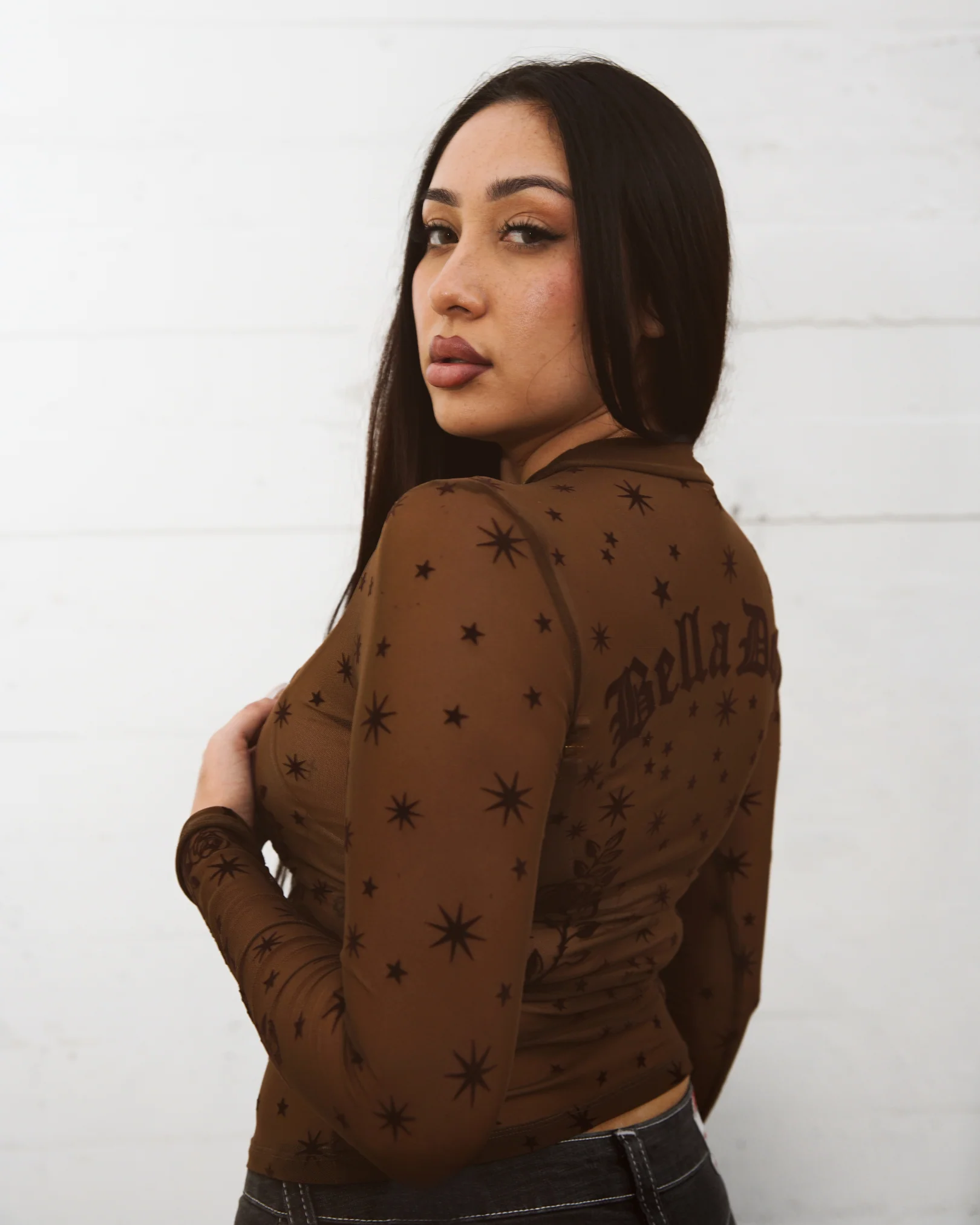 Brown Virgencita Mesh Top - Image 4